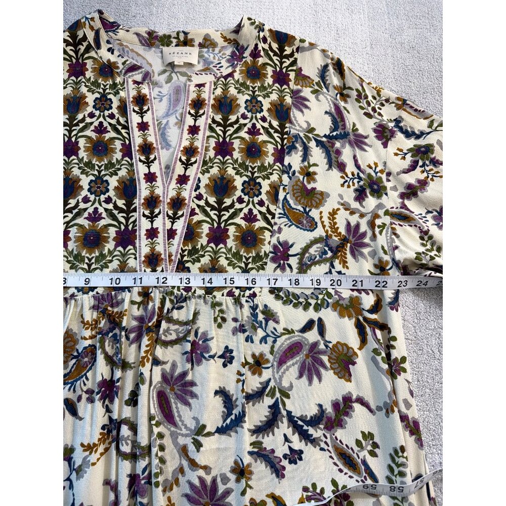 NWOT Sézane Boheme Ecru Arabesque Flower Midi Dress 100% Viscose Size 44 - Picture 11 of 16